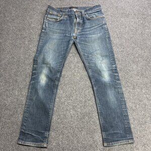 Nudie Jeans Men Measure 31x28 Tag 33x34 Jeans Lean Dean Dry Iron Blue Slim Pants